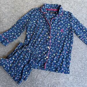 Lauren Ralph Lauren Pajama Set Womens Small Blue Floral 2 Piece RL Monogram